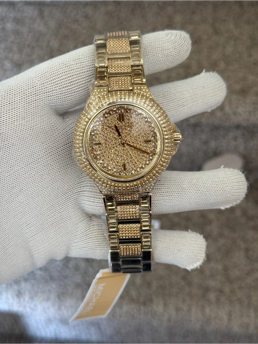 Michael Kors Camille Diamonds Gold Dial Gold Steel Strap Watch For Women